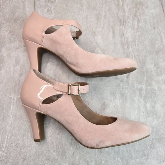 Memory Foam Maryjane Pumps Sz 8 Light Pink Suede Block Heel Comfort Dressy Shoes - Picture 6 of 12